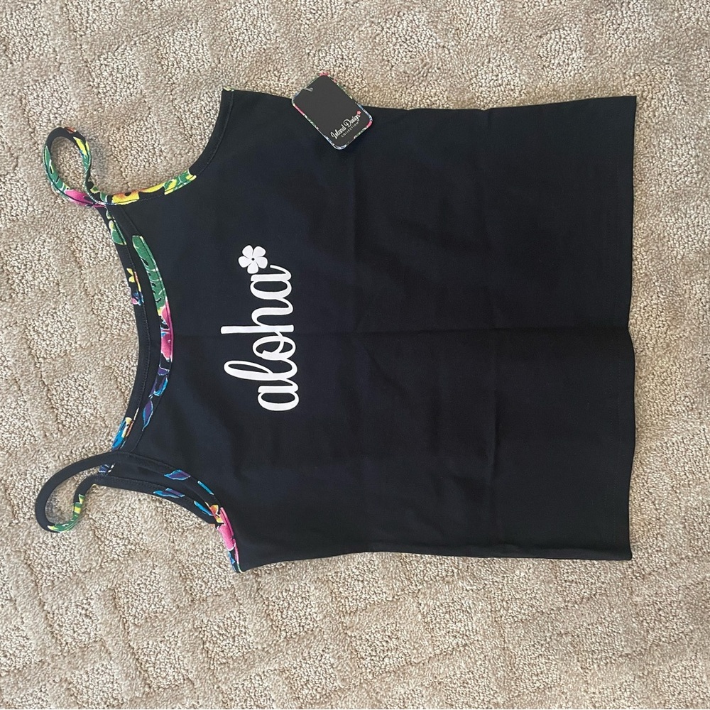 Black Aloha tank, women’s large but please note is very small, good for crop top